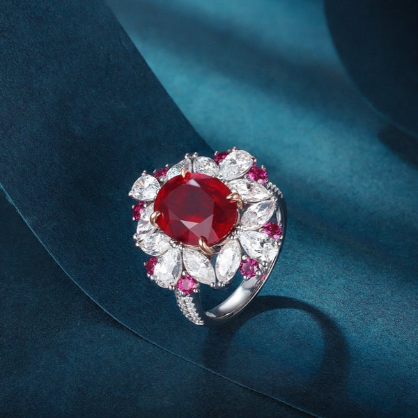 Stylish red stone and Diamond Ring